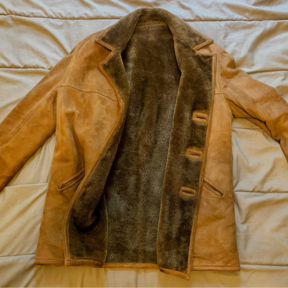 Tan Leather Jacket with Brown Shearling Lining
